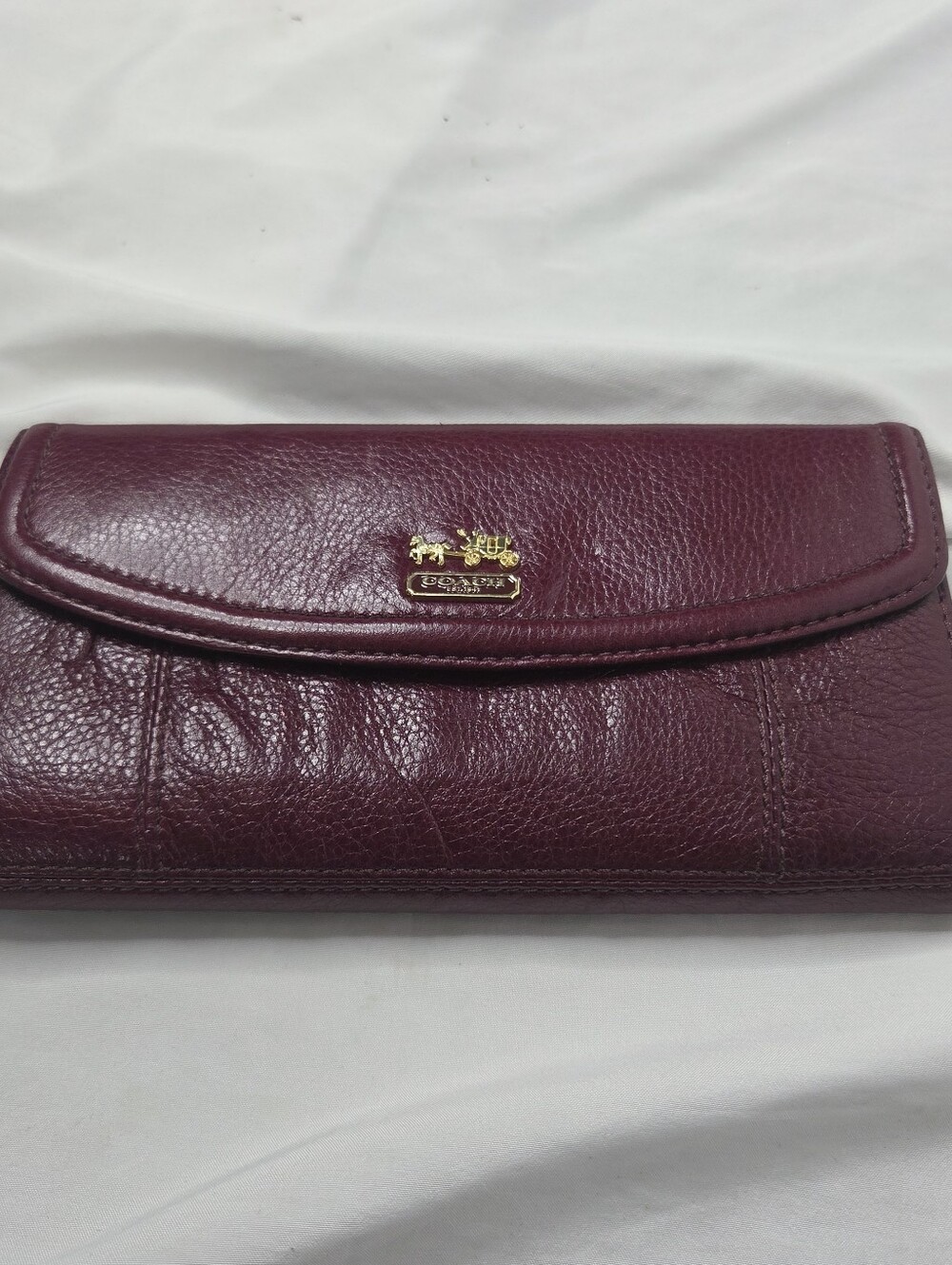 Coach Leather Flap Wallet  Deep Wine Burgundy Madison Trifold